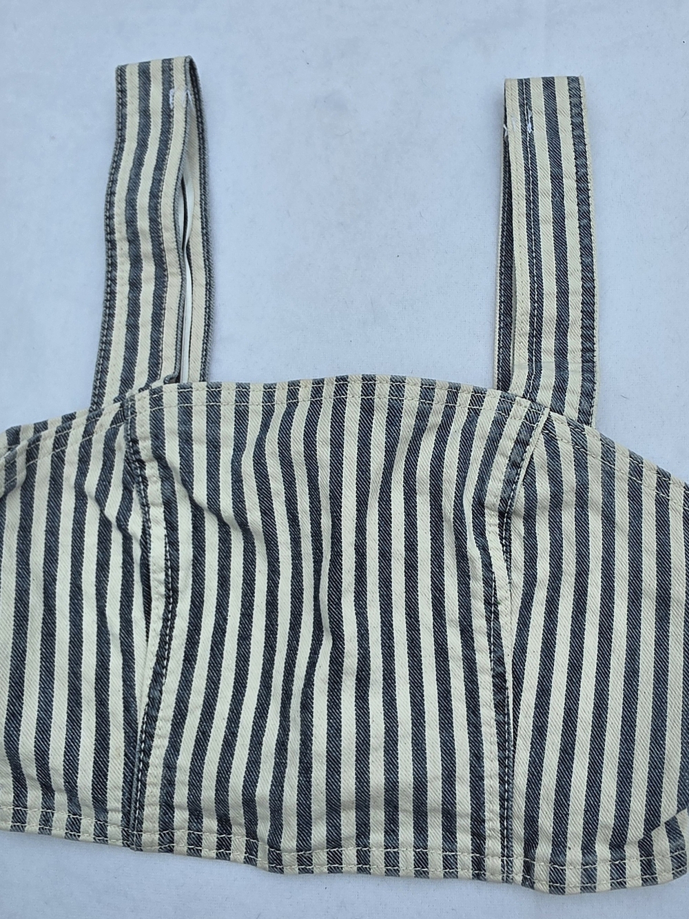 Zara Navy and Cream Striped Bustier Crop Top